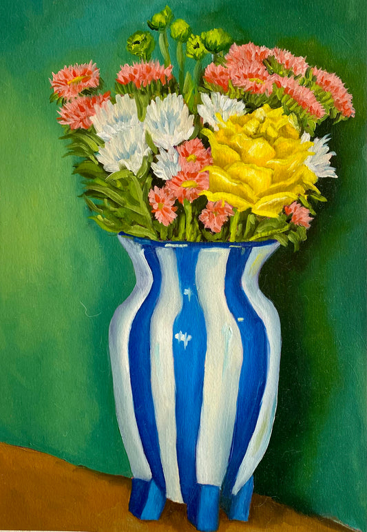 European Bouquet and Striped Vase