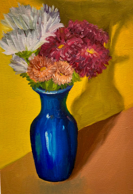 Blue Vase on Mustard